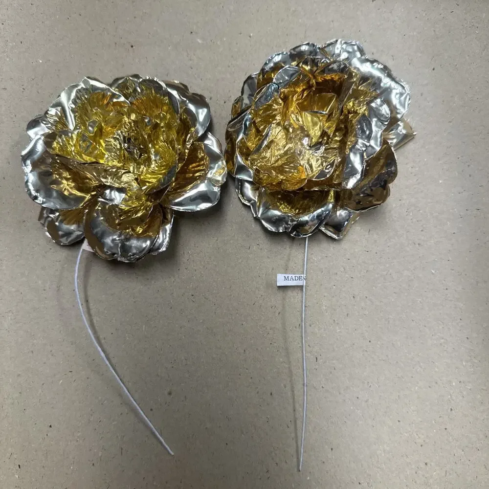 10 Vintage Gold Metal Rose Ornament With Stem Decoration Japan